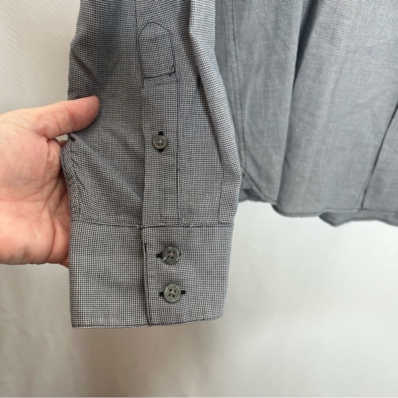 John Varvatos gray micro houndstooth button up shirt long sleeve - Picture 5 of 9